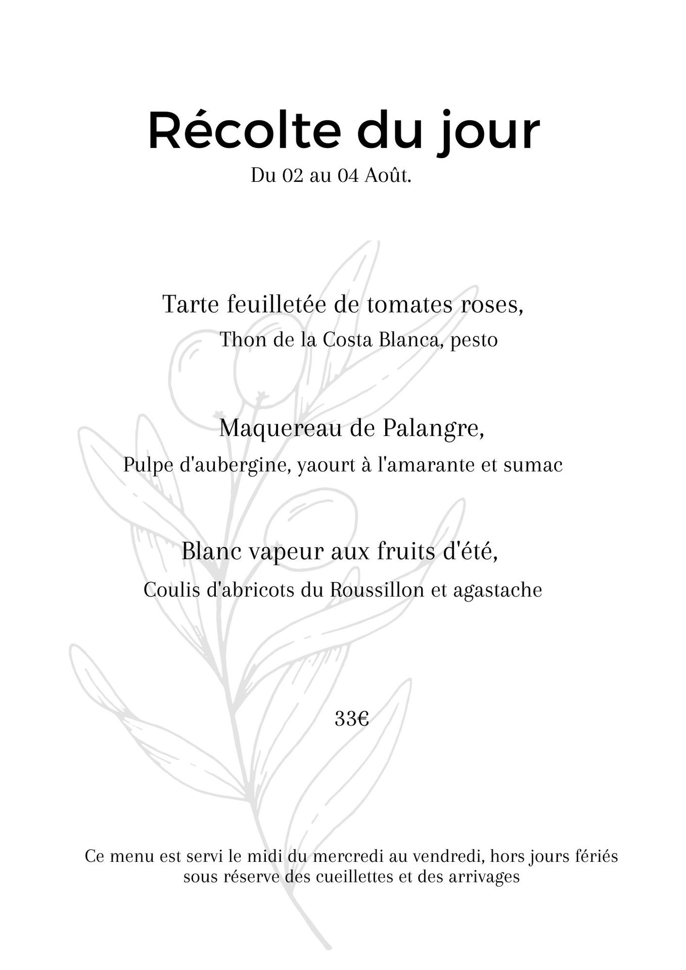 Menu gastronomique unique du restaurant La 66